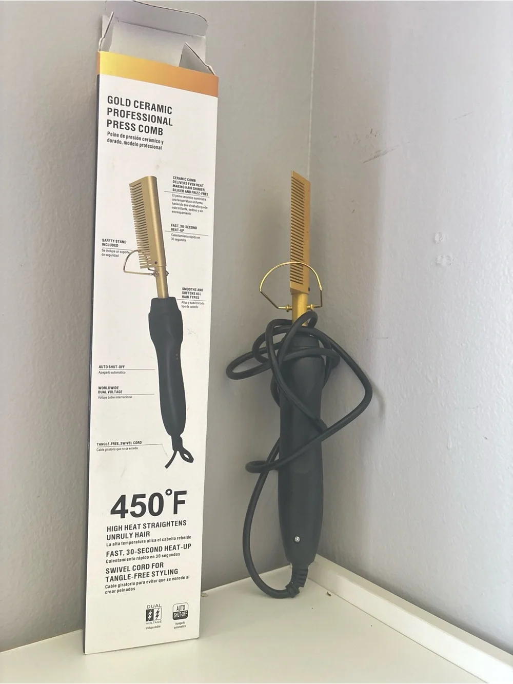 Gold Ceramic Professional Press Comb - Gold & Black